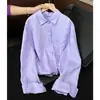 Altamente recomendado! Deslumbrante Camisa Roxa de Linho Tencel para Mulheres, Top Cardigan Fresco, Respirável e Protetor Solar de Verão
