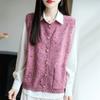 Colete Cardigan Tricotado Redondo de Veludo Amigo da Pele para Mulheres com Fio Floral, Bolso, Sem Manga Camada Superior Outono/Inverno 2025