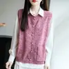Chaleco de Punto con Cuello Redondo de Terciopelo, Estilo Nuevo Otoño e Invierno, Amigable con la Piel, para Mujer, con Hilo Floral y Bolsillos, Chaleco sin Mangas para Superponer