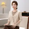 Suéter de punto fino de dos piezas falsas de otoño para mujeres de mediana edad y mayores, capa base de estilo chino nuevo para otoño/invierno