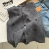 Chaleco de Punto Bordado Redondo Estilo Retro Japonés para Mujer, Estilo Coreano, Chaleco sin Mangas para Capas de Primavera y Otoño, Transfronterizo