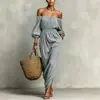 Mono Elegante de Moda Otoño-Invierno 2026 Europeo y Americano, de Hombros Descubiertos, Ceñido a la Cintura, con Mangas Abullonadas, de Venta Caliente para Viajes