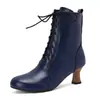 Botas de Cano Curto com Cadarço Botas Romanas com Cadarço Retrô Botas de Cavaleiro com Salto Médio Grosso Botas Femininas Brock 40-50 Tamanho Grande Botas de Comércio Exterior