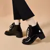 Botas Martin Estilo Británico Piel Charol Punta Redonda Mujer 2026 Nuevas Botines Cortos Otoño Invierno Botines Individuales Versátiles Suela Gruesa Botines Cortos con Felpa