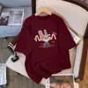 Camiseta de Algodão Puro com Estampa de Desenho Animado de Manga Curta para Mulheres 2026 Novo Estilo de Verão Moda Versátil Casual Tamanho Grande Top de Meia Manga