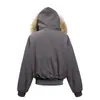 Chaqueta acolchada con capucha de estilo urbano para hombre, con lona de piel de conejo y forro polar, con cuello desmontable de piel sintética y diseño corto