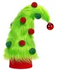 Enfeite de topo de árvore de pelúcia Grinch para o Natal, com chifres curvos, decoração de pompom vermelho e verde de elfo, ornamento de topo de árvore de Natal