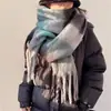 Bufanda para Mujer Otoño e Invierno Estilo Coreano Nuevo Estilo Europeo y Americano Engrosada de Moda Hilo Circular Cuadros Arcoíris Cálida para el Cuello Moda