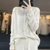 Cárdigan de Punto 100% Lana Pura Chaqueta de Manga Larga para Mujer Suéter Cálido Holgado Cómodo Sentido del Diseño Ajustado Versátil