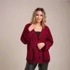 Cárdigan de punto de color bloqueado para comercio exterior transfronterizo 2026 otoño e invierno nuevo suéter holgado de talla grande con cuello en V abrigo para mujer
