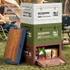 Caja de almacenamiento para camping al aire libre transfronteriza, caja plegable multifuncional para camping, organizador de maletero portátil con tapa de madera