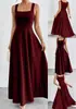 Exclusivamente para Ventas Transfronterizas, Nuevo Estilo Vestido Elegante de Tirantes Cuadrados para Mujer, Elegante Vestido Largo con Dobladillo Fluido