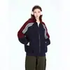 Sudadera de retazos retro americano con cuello raglán para otoño e invierno para hombres y mujeres, nueva chaqueta cárdigan casual holgada de marca de moda para parejas