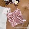 Estilo Coreano Estilo Francês Retrô Veludo Dourado Alça de Tecido Almofada de Algodão com Látex Integrada Roupa Íntima Sexy Roupa Externa Top Interno de Luxo Leve