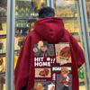 Sudadera con capucha pesada estilo americano retro para hombre, moda de otoño, marca High Street, chaqueta holgada de talla grande color vino tinto de gran tamaño