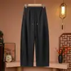 Calça casual cinza de perna larga para mulheres, estilo outono, cintura elástica, adornada com strass, brilhante, calça casual com caimento, cordão, plus size, calça esportiva