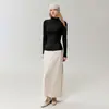 Estilo elegante, gola alta, suéter 100% cashmere puro para mulheres, com acabamento em renda, camada base de tricô, suéter quente de cashmere, camada base