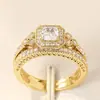 Anel de Zircônia e Diamante Estilo Europeu e Americano de Luxo Leve para Mulheres, Anel Aberto de Camada Dupla Totalmente cravejado, Anel de Casamento Moderno e na Moda, Anéis de Casal