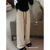 Pantalones de pierna ancha con rayas horizontales en blanco y negro de seda de hielo para mujer, pantalones a cuadros con cordón, pantalones casuales de verano para mujer, protección solar, pantalones anti-mosquitos