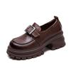 Shanghai Jiejie 2025 Primavera e Verão Novo Retro Estilo Britânico Slip-on Mocassins Casual Plataforma Salto Alto Moda Sapatos Femininos