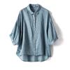 Camisa Top Casual Artística Simple Holgada de Estilo Japonés para Viajero Manga Cinco Puntos Ligera Transpirable Jacquard Ramio