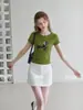 Camiseta Redonda de Manga Corta con Estampado de Cachorro Verde Yinhe para Mujer 2026 Verano Ajustada Elegante