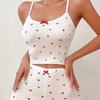 2026 Amazon Aliexpress Sitio Internacional Producto Nuevo Forma de Corazón Estampado Lazo Tirantes Conjunto Casual para Casa Pijama