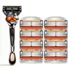 Item de Exportação Mais Vendido: Barbeador Manual Laranja com Lâminas de Seis Camadas, Cabeça e Cabo de Barbeador Manual Masculino