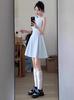 Vestido Azul Sem Manga para Mulheres, Lindo Vestido Curto de Verão, Vestido Curto Dopamina Linha A Cintura Marcada, Dá a Impressão de Emagrecer Quando Usado