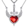 Conjunto de Colares para Casal Criativo Europeu e Americano Uma Espada Atravessando o Coração Pingente de Coração de Anjo Espada Guardiã Colar de Coração com Diamante