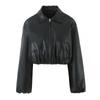 Exportación Transfronteriza Ropa de Mujer Otoño e Invierno 2025 Estilo Europeo y Americano Solapa Manga Larga Chaqueta Corta de PU Algodón para Mujer C27623F