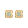 Aretes de Turquesa Natural, Simples y de Alta Gama, Aretes de Estilo Chino Nuevo, Aretes Geométricos de Acero de Titanio, Venta al por Mayor de Joyería Retro