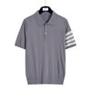 Edición Correcta Camiseta de Manga Corta de Seda de Hielo tb Estilo Unisex Verano Solapa Camisa Polo para Hombre Cuello Redondo Camiseta de Punto