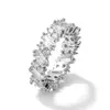 RAKOL Anillo de Zirconia Estilo Ins Europeo y Americano Transfronterizo con Diamante Rectangular y Cadena de Esmeralda Anillo de Diseño Hueco Joyería