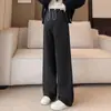 Pantalones de maternidad para mujer, primavera y otoño, estilo fino, talla grande, para mujeres de talla grande, pantalones largos casuales de pierna ancha, adecuados para mujeres petite, con forro polar añadido