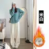 Pantalones de Maternidad de Pierna Ancha de Terciopelo Blanco Plus para Mujer Otoño Invierno Engrosados Cálidos Pantalones Exteriores Caída Casual Pantalones de Pierna Recta