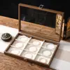 [Fábrica de Origen] Caja de Exhibición Transparente con Patrón de Nogal para Pulseras con Tapa, Caja de Almacenamiento para Joyería y Accesorios