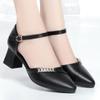 Zapatos de Moda para Mujer Primavera y Verano 2022 Nueva Llegada Zapatos de Tacón Grueso Combinables Tacón Medio Zapatos de Cuero Sandalias de Punta Hueca