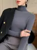 Suéter de Tricô Feminino Outono e Inverno Gola Alta Suéter de Tricô Feminino Suéter de Tricô de Manga Longa Emagrecedor Suéter Transfronteiriço Feminino