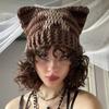 Amazon gorro de punto a mano a rayas con estrella transfronterizo gorro con orejas de gato que hace ver el rostro pequeño gorro de lana cálido