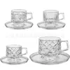 Juego de Taza de Café con Platillo Estilo Americano Cuadros Vintage para Cafeterías Caseras, Té de la Tarde, Té de Flores, Juego de Tazas con Asa de Vidrio con Platillos