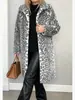 Abrigo de felpa de longitud media con estampado de leopardo estilo europeo y americano 2026, abrigo de solapa de moda para otoño e invierno, abrigo holgado para commuting, en stock