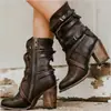Comercio Exterior Suministro Transfronterizo Zapatos de Mujer con Tacón Alto de Tacón Grueso con Correa Retro Cremallera Lateral Botines Talla Grande Correa con Hebilla Botines Cortos Decorativos
