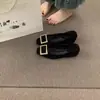 Zapatos planos de gamuza estilo francés con hebilla cuadrada, sin cordones, para mujer, nuevo modelo otoño 2026, negros, elegantes, planos, de suela blanda, para la noche