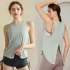 Chaleco Deportivo Holgado Transpirable Blusa de Yoga Ligera Hermoso Espalda Dividida Chaleco para Correr Fitness Secado Rápido Ropa de Yoga