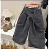 Nueva colección de primavera 2026: Riñonera unisex de mezclilla para niños y niñas, corte holgado, estilo vintage, pantalones de pierna ancha para otoño