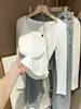Outono 2026 novo design nicho slim-fit espinha de peixe gola redonda camiseta térmica base feminina manga longa camiseta de fleece