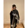 Manta xale em blocos de cor estilo francês, suéter de tricô quente, cachecol grande para mulheres, peça de outer wear, aquecedor de pescoço, top de alta qualidade, estiloso