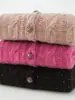 Cárdigan de punto trenzado retro 100% cachemira pura para mujer para otoño e invierno, cuello en V, con motas de colores, suéter de punto de estilo casual