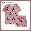Pijama de Rebajas para Mujer Verano Manga Corta Shorts Delgados Verano Dibujos Animados Lindo Chica Estudiante Ropa de Casa traje